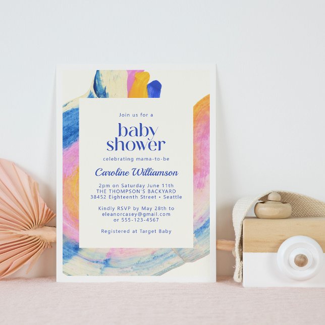 Künstlerisch Abstrakt Blue Watercolor Niedlich Bab Einladung (Von Creator hochgeladen)