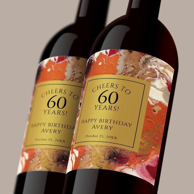 Künstlerisch Abstrakt Boho farbenfroh 60. Geburtst Weinetikett (Personalize this wine label for a special milestone birthday party!)