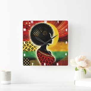 Künstlerisch afrikanisch Inspiriert Design Vibrant Quadratische Wanduhr