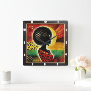 Künstlerisch afrikanisch Inspiriert Design Vibrant Quadratische Wanduhr