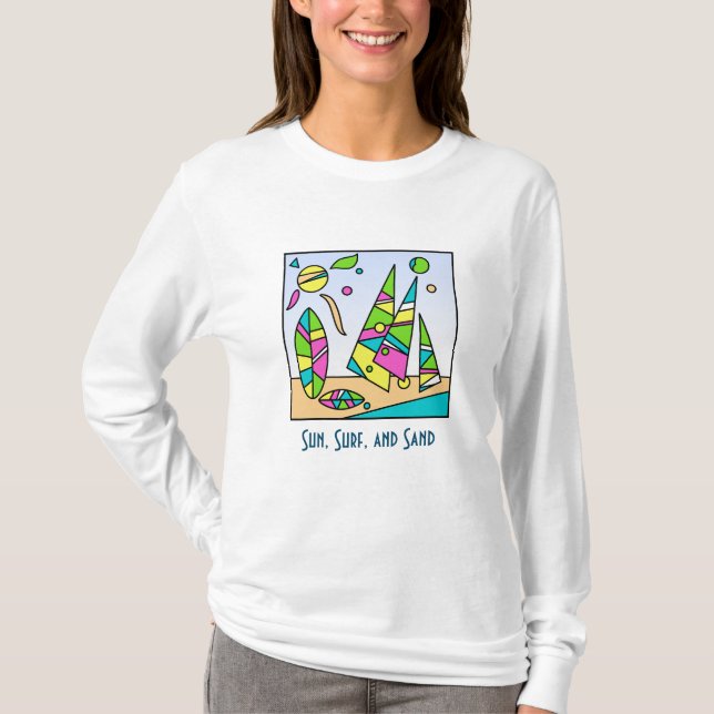 Künstlerisch Beach Motif Langschläfer T - Shirt (Vorderseite)
