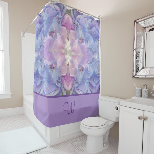 Künstlerisch Blau Lila Lavendel Pink Floral Monogr Duschvorhang (Beispiel)