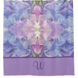 Künstlerisch Blau Lila Lavendel Pink Floral Monogr Duschvorhang