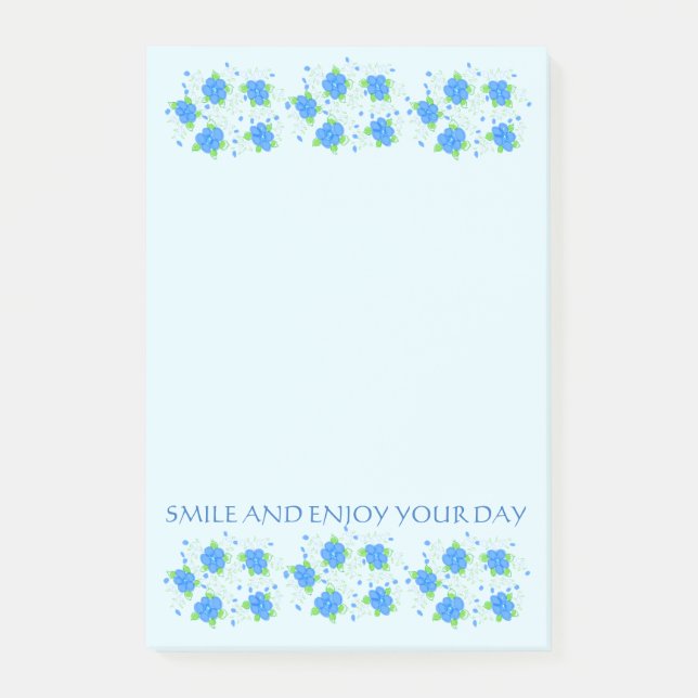 Künstlerisch blaues Blumenmuster Post-it Klebezettel (Vorderseite)