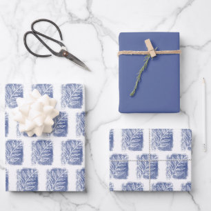 Künstlerisch Blue White Twig Familie Weihnachten Geschenkpapier Set