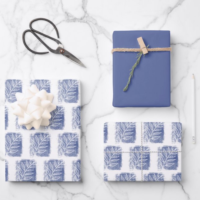 Künstlerisch Blue White Twig Familie Weihnachten Geschenkpapier Set (Vorderseite)