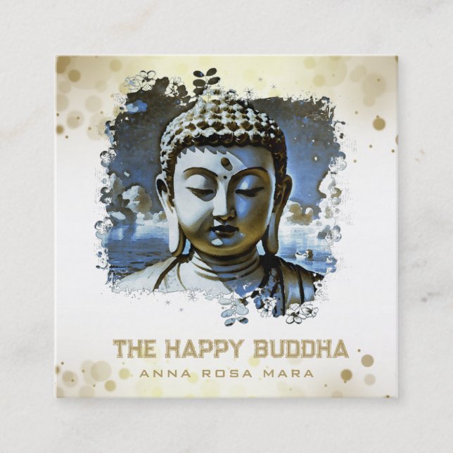 *~* Künstlerisch Buddha QR AP33 QR Logo Blue Quadratische Visitenkarte (Vorderseite)