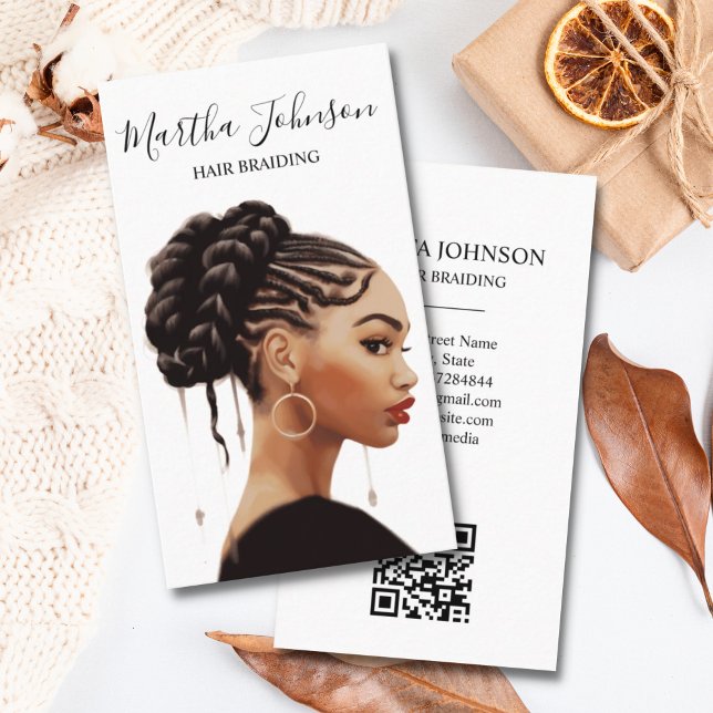 Künstlerisch Chic Afro American Braids Braiding QR Visitenkarte (Von Creator hochgeladen)