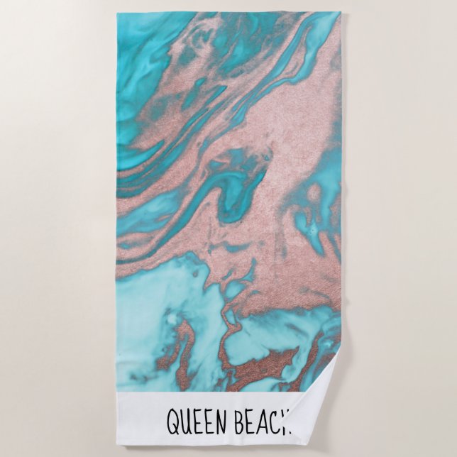 Künstlerisch Chic Rose Gold Aqua Mint Blaues Marmo Strandtuch (Vorderseite)