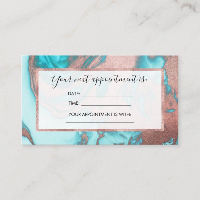 Künstlerisch Chic Rose Gold Aqua Mint Blaues Marmo Terminkarte (Vorderseite)