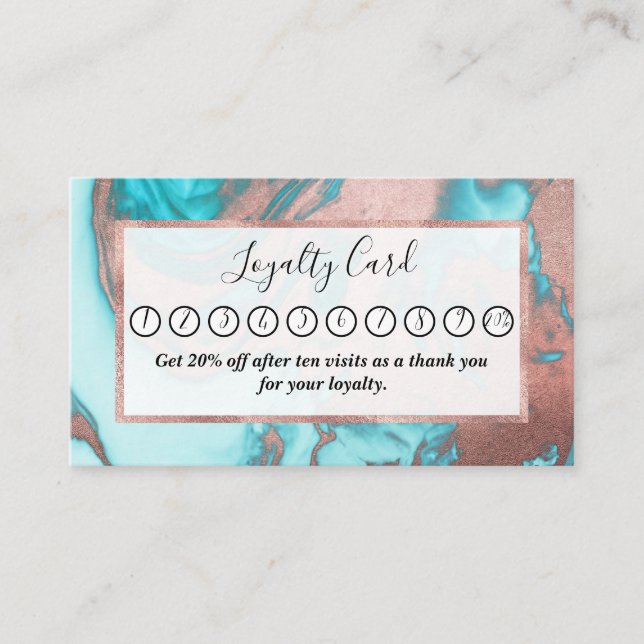 Künstlerisch Chic Rose Gold Aqua Mint Blaues Marmo Treuekarte (Vorderseite)