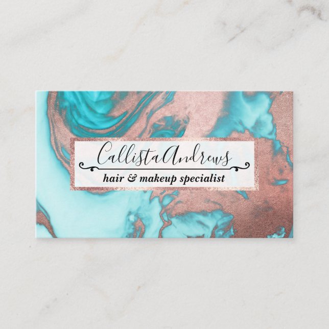 Künstlerisch Chic Rose Gold Aqua Mint Blaues Marmo Visitenkarte (Vorderseite)