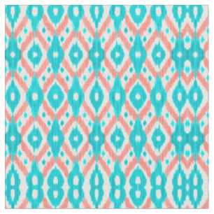Künstlerisch Coral Aquamarin Abstrakt Ikat Geometr Stoff
