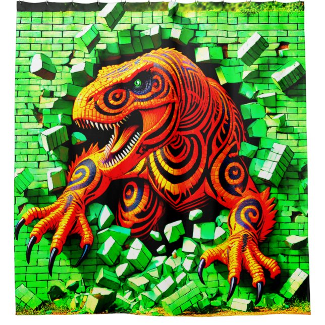 Künstlerisch Dinosaurier Duschvorhang (Vorderseite)