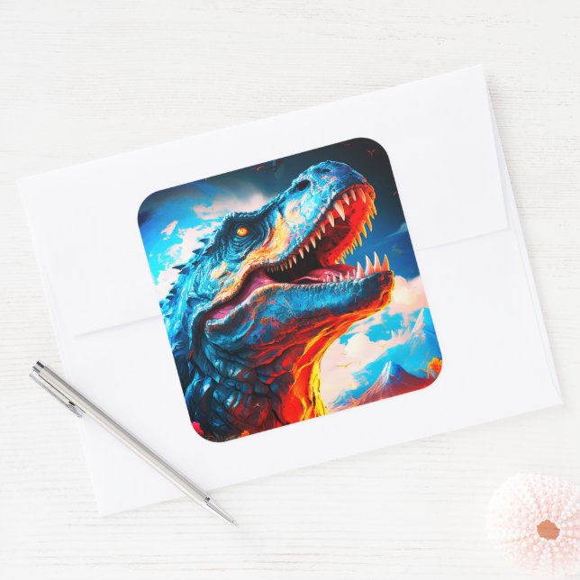 Künstlerisch Dinosaurier Quadratischer Aufkleber (Umschlag)