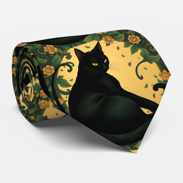 Künstlerisch farbenfroh Jugendstil Black Cat Muste Krawatte (Gerollt)