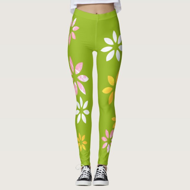 Künstlerisch farbenfrohe Blumenmuster Übungsgeländ Leggings (Vorderseite)