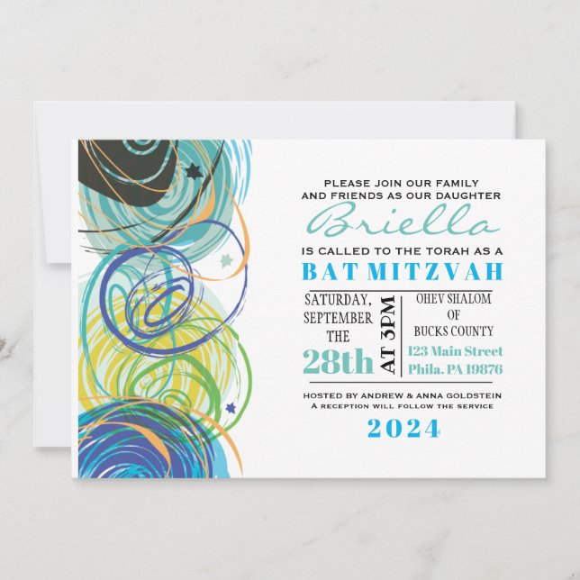 KÜNSTLERISCH FARTSY Bar Bat Mitzvah Party Card Einladung (Vorderseite)