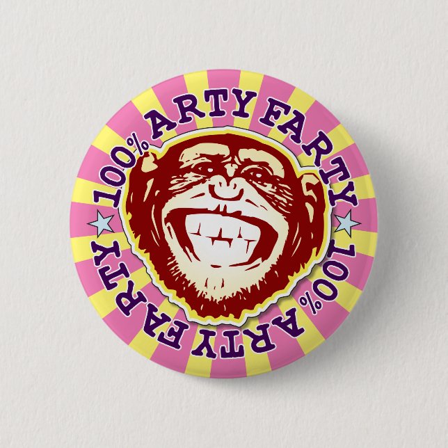 Künstlerisch Farty 100% Funny Funky Monkey Abzeich Button (Vorderseite)