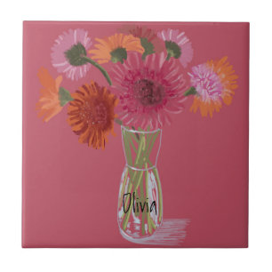 Künstlerisch Gerbera Farbenfrohe Blume +Individuel Fliese