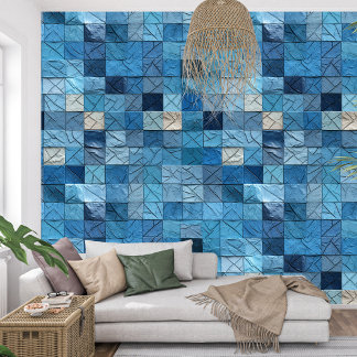 Künstlerisch marineblaue Indigo Collage Papier Tex Tapete