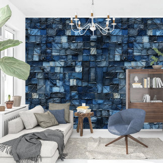 Künstlerisch marineblaue Indigo Collage Papier Tex Tapete