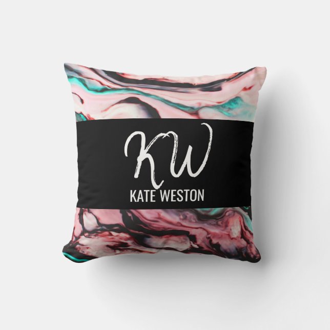 Künstlerisch Modernes, Aquamarines rosa, schwarz l Kissen (Vorderseite)
