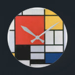 künstlerisch, mondrisch, minimalistisch runde wanduhr<br><div class="desc">künstlerisch,  mondrisch,  minimalistisch,  farbenfroh,  modern,  abstrakt,  einfach,  trendy,  farbenfroh,  farbenfroh,  mode,  artist,  vektor,  blöcke,  rot,  blau,  gelb,  stylish,  unterhaltsam,  rechteckige,  quadratische,  mondrian piet,  farben,  schwarz,  line, </div>