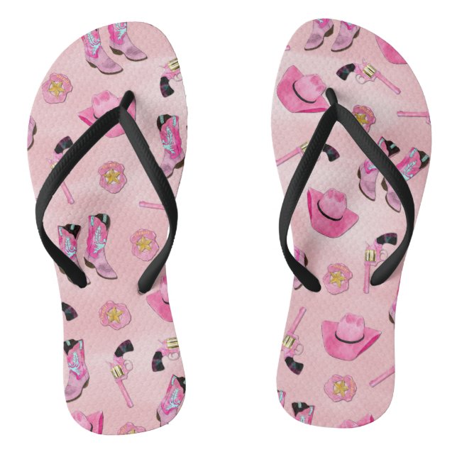 Künstlerisch Niedlich Girl Pink Aquamarin Cowgirl  Flip Flops (Fußbett)