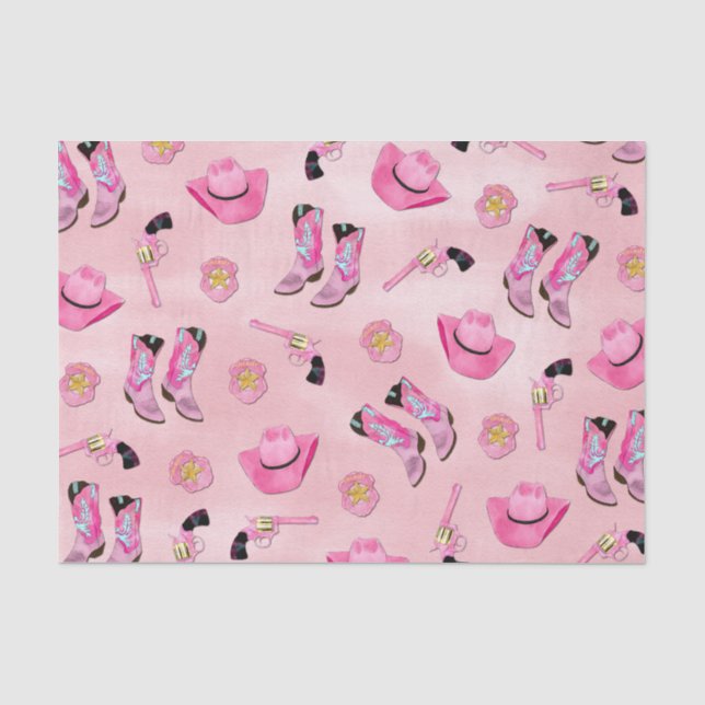 Künstlerisch Niedlich Girl Pink Aquamarin Cowgirl  Seidenpapier (Vorderseite)
