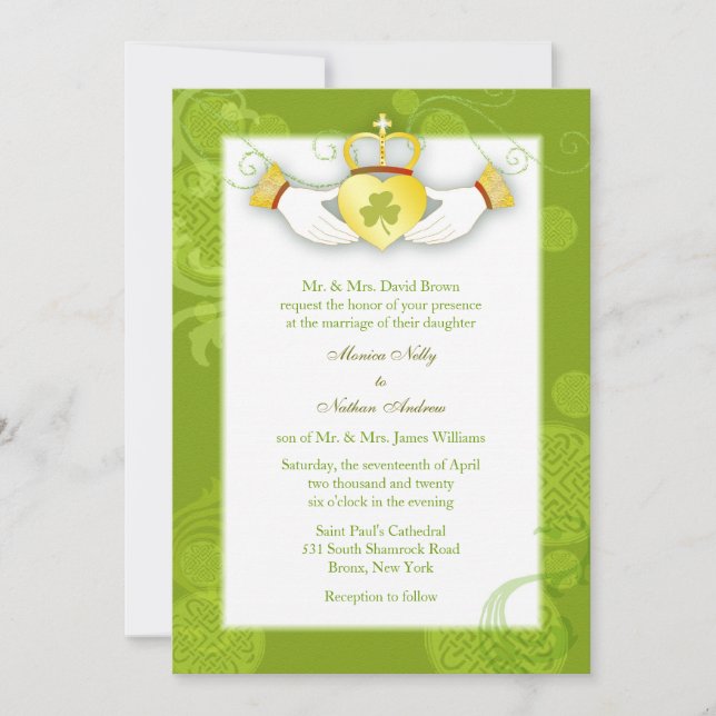 Künstlerisch Niedliche Claddagh Heart Irish Weddin Einladung (Vorderseite)
