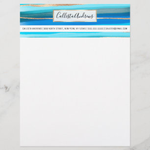 Künstlerisch Ocean Aqua Blue Gold Abstrakte Farbe Briefbogen