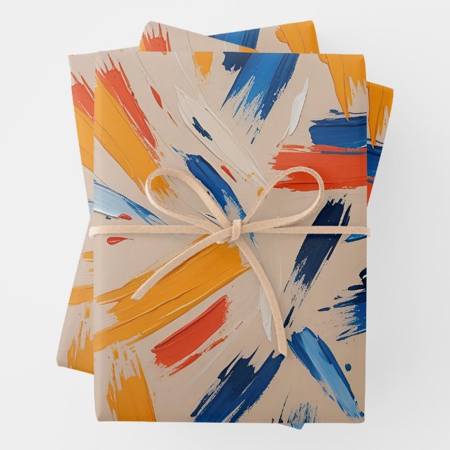Künstlerisch orange und blauer Expressionist Geschenkpapier Set (Beispiel)