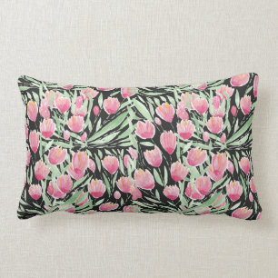 Künstlerisch Pink Green Black Tulips Floral Aquare Lendenkissen