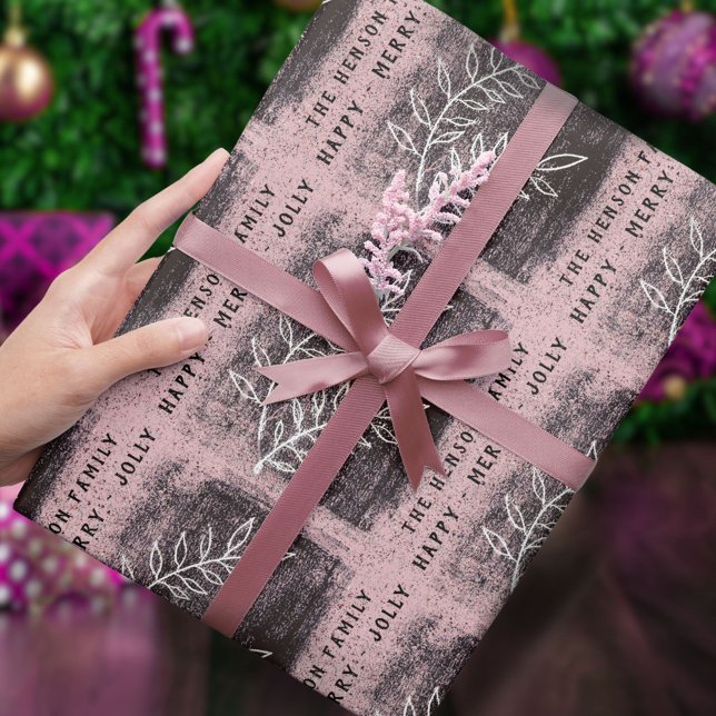 Künstlerisch Pink White Twig Familie Weihnachten Geschenkpapier (Von Creator hochgeladen)