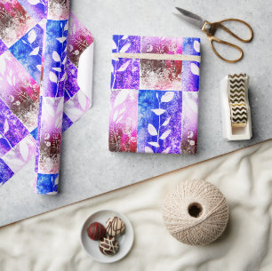 Künstlerisch rosa blaue gepolsterte Blätter Abstra Geschenkpapier