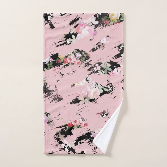 Künstlerisch rosa Floral Schwarzes Wasserfarben Pi Handtuch (Handtuch)