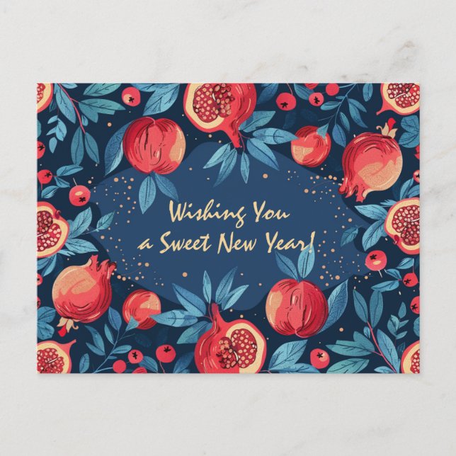 Künstlerisch Shana Tova - blau & gelb Postkarte (Vorderseite)