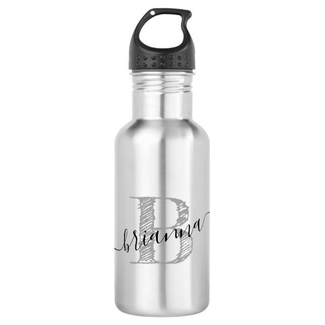Künstlerisch skizzierter Monogrammname Niedlich Edelstahlflasche (Vorderseite)