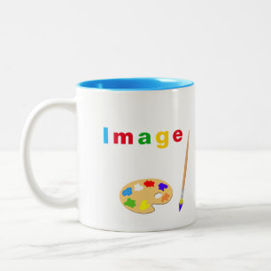 Künstlerisch vielfarbige Text- und Kunstsymbole au Zweifarbige Tasse