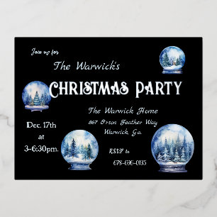 Künstlerische Aquarell-Schneekugeln Winterparty Folie Einladungspostkarte
