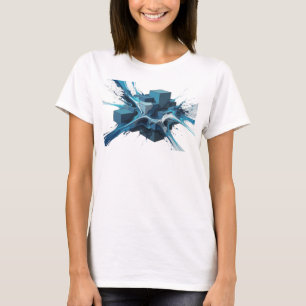 Künstlerische blaue abstrakte Würfel-Kunst-Design T-Shirt