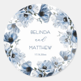 Künstlerische blaue Blumen | Hochzeit Runder Aufkleber