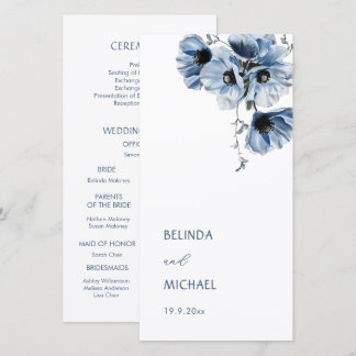 Künstlerische blaue Blumen | Hochzeitsprogramm