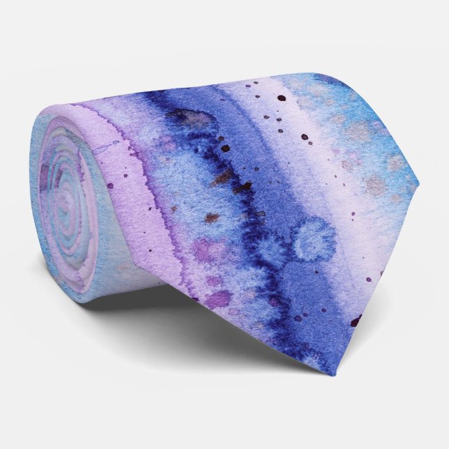 Künstlerische blaue Lavendel Wasserfarbenstrecken Krawatte (Gerollt)