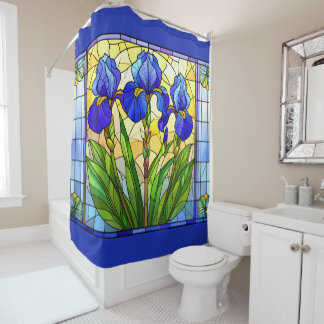 Künstlerische Blaue Schwertlilie Blumen Buntglas Duschvorhang