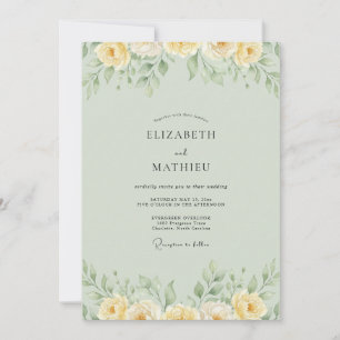 Künstlerische Butter-Celadon-Pfingstrosen-Hochzeit Einladung