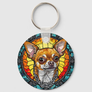 Künstlerische Chihuahua-Illustration in Buntglas Schlüsselanhänger