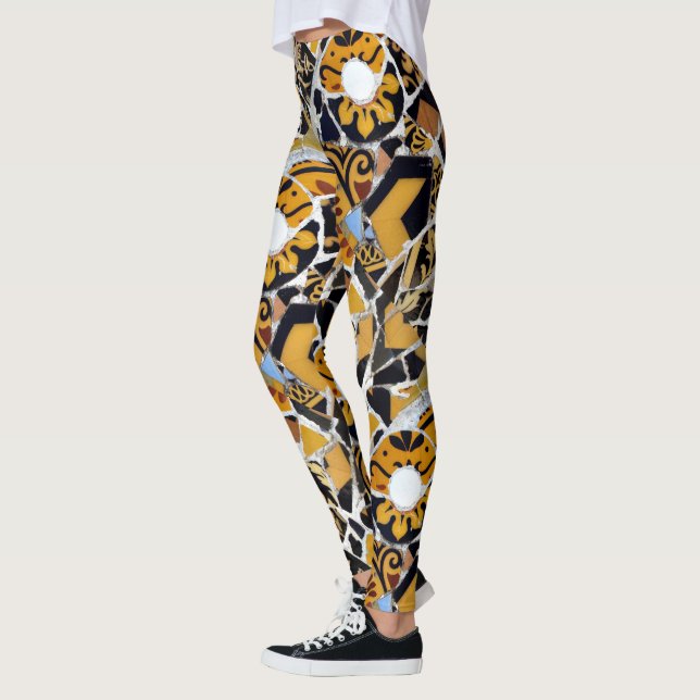 Künstlerische Collage gebrochener Tiles-Brown Blue Leggings (Links)