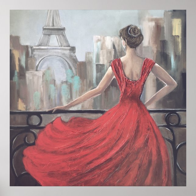 Künstlerische Dame in einem Roten Kleid in Paris Poster (Vorne)